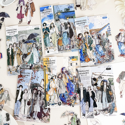 意鸟PET贴纸包 烟火行人 插画人物街头路人匆匆手账日记装饰防水