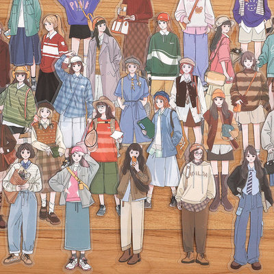 四季有你PET透明插画女孩手账贴
