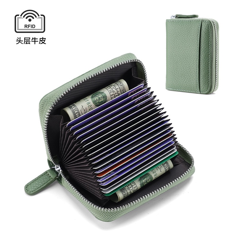 头层牛皮rfid防盗刷卡包 银行卡信用卡卡套名片包 风琴卡包钱包