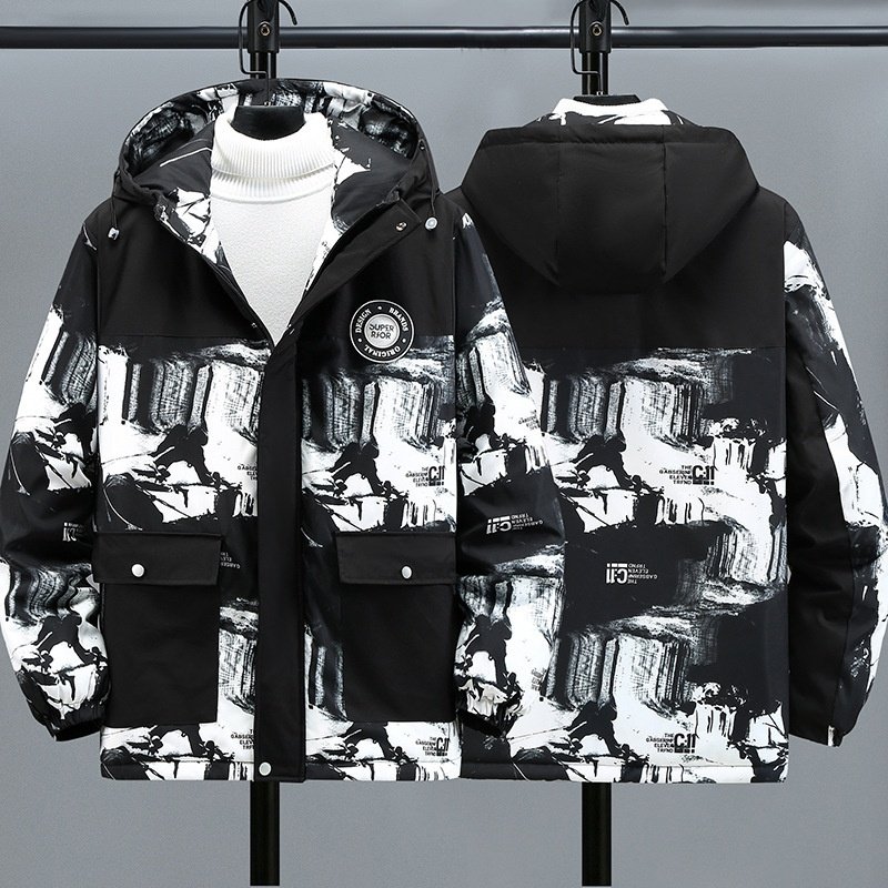 冬季大码棉衣男加绒保暖宽松胖子棉服加肥加大青年连帽棉袄外套