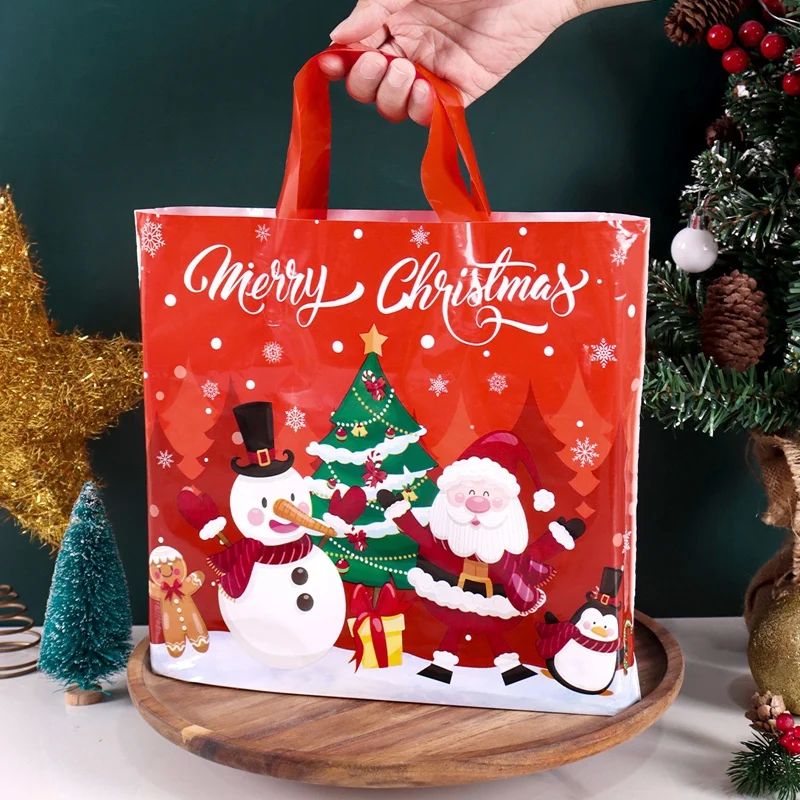 6pcs Christmas Reusable Gift Bags with Handles Durable Plast