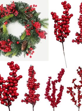 5Pcs Christmas Artificial Red Berries Pine Cone Branches For
