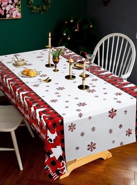 Merry Christmas Rectangular Tablecloth PVC Xmas Tree Snowfla
