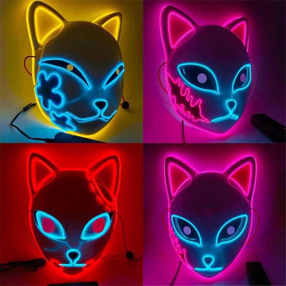 Halloween Cat Face Mask for Women Halloween Glow LED Masks A