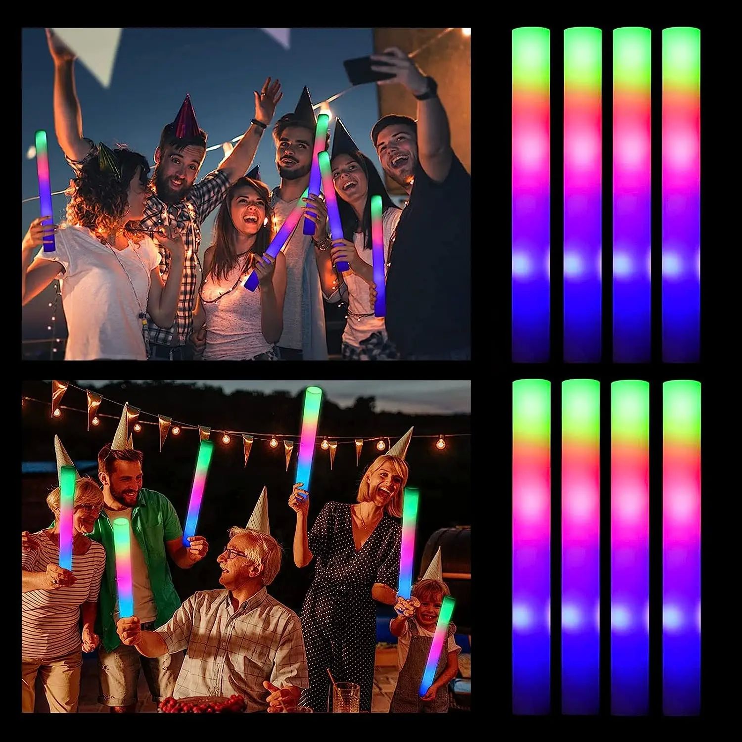 12/15/30Pcs LED Glow Sticks Bulk Colorful RGB Luminous Foam