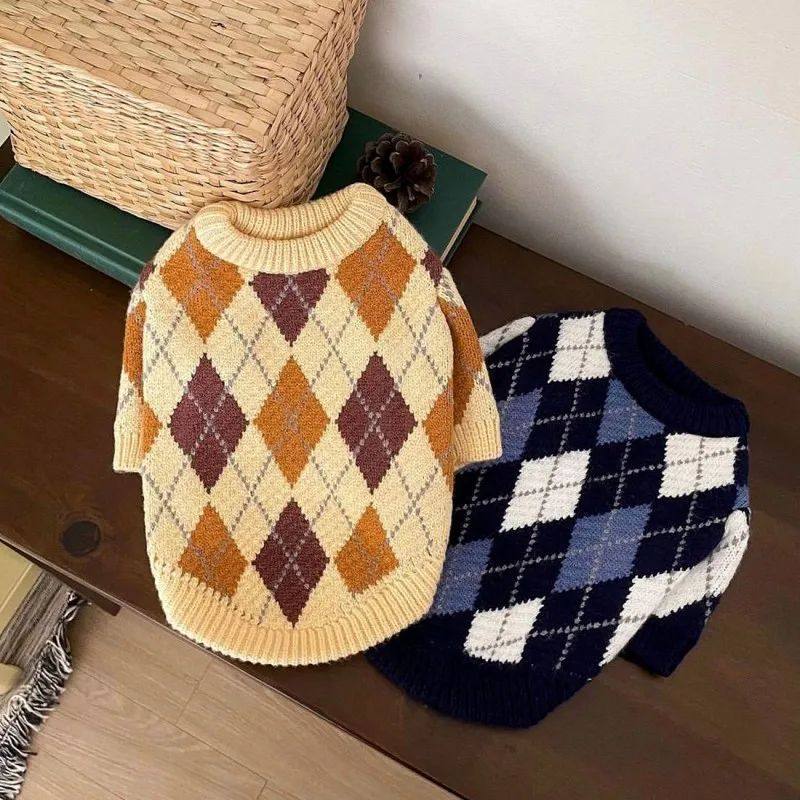 Dog Plaid Sweater Winter Dog Clothes Cotton Kitten Puppy Kni