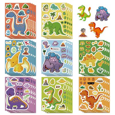 8 Sheets Cute Dinosaur Stickers Make a Face Decals Stickers
