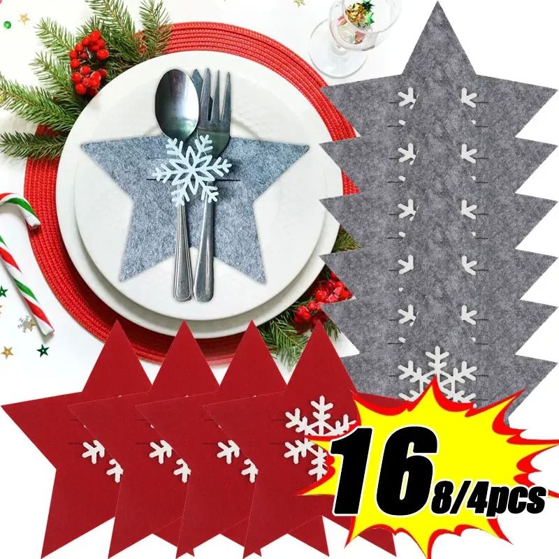 4/12pcs Christmas Cutlery Holder Knife Fork Sppon Pocket Bag
