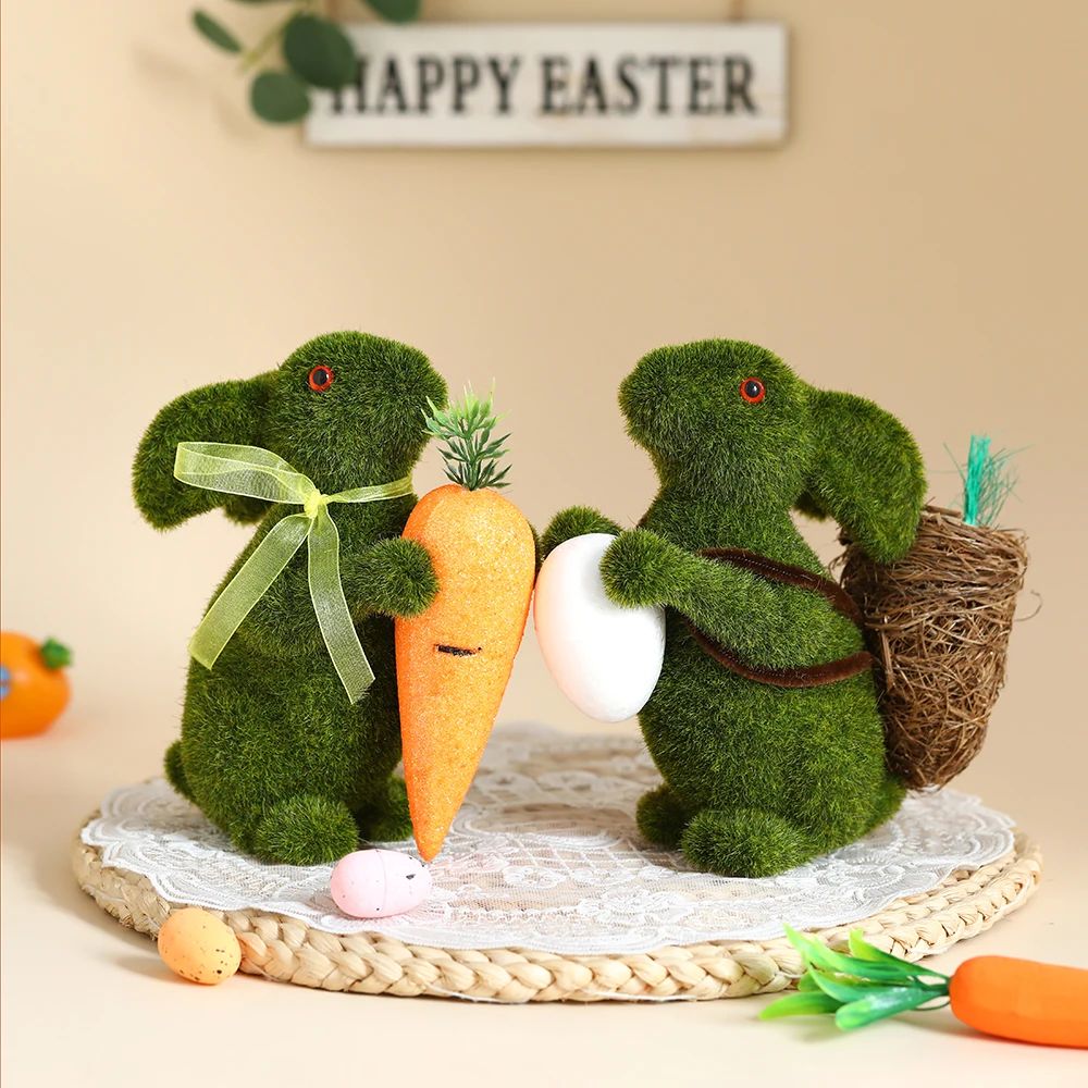 Easter Bunny Green Straw Doll Decor Moss Rabbit Egg Carrot T