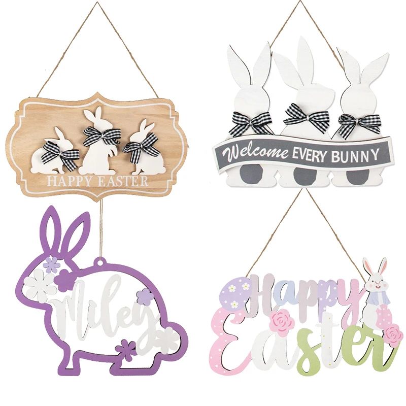 Happy Easter Bunny Home Wooden Ornament Sign Easter Party Do