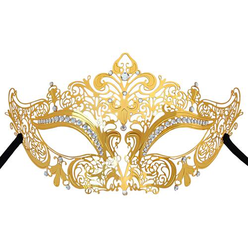 Antique Golden Metal Masquerade Mask with Straps for Mardi G