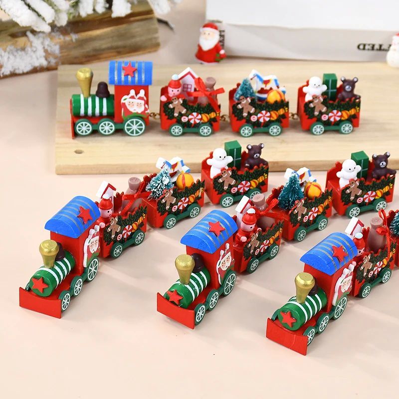 1pc Christmas Train Wooden Ornaments Christmas Decoration Fo
