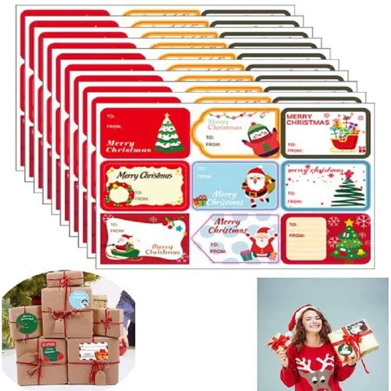 10 Sheets Merry Christmas Stickers Presents Wrapping Seal La