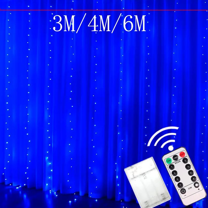 3-6M Wide LED Lights String Fairy Blue Holiday Curtain Garla