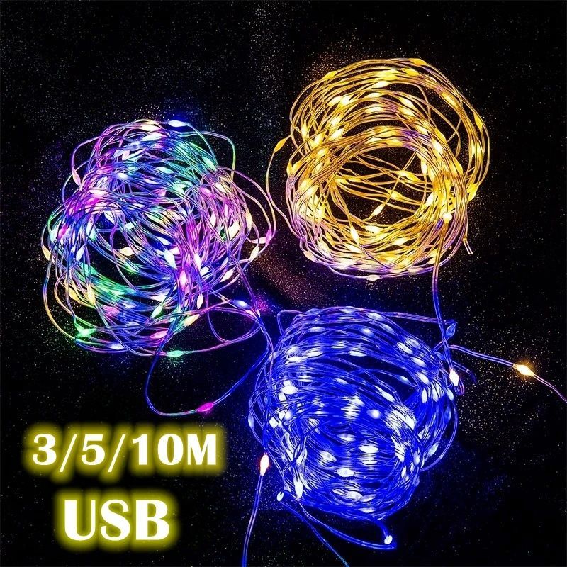 Usb Led String Lights Copper Silver Wire Garland Light Water