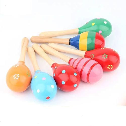 3Pcs Cute Wooden Maracas Baby Musical Instrument Rattle Shak