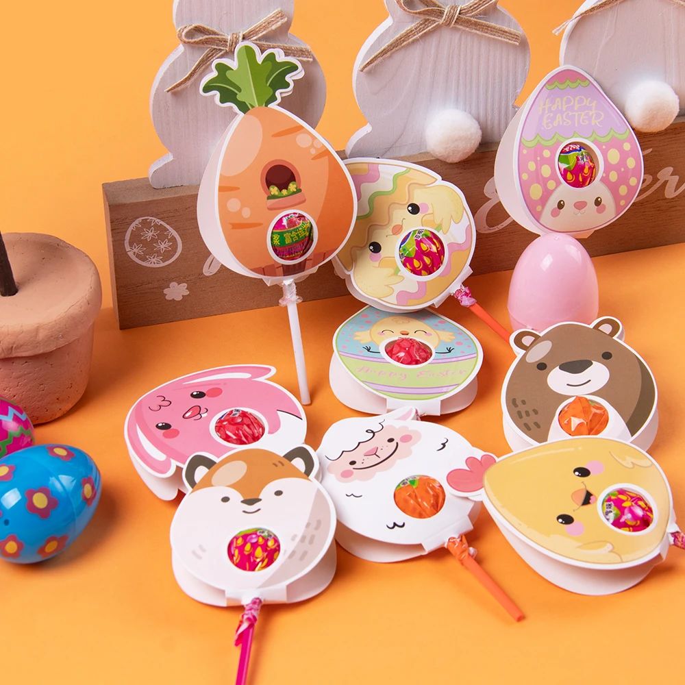 9/18pcs Easter Lollipop Paper Cards cute Bunny egg Carrot DI