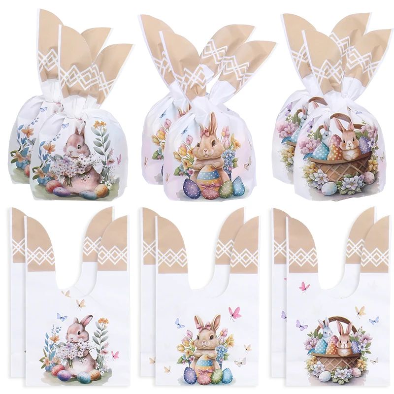 25/50pcs Easter Rabbit Ear Candy Cookies Bag Cute Bunny Eggs