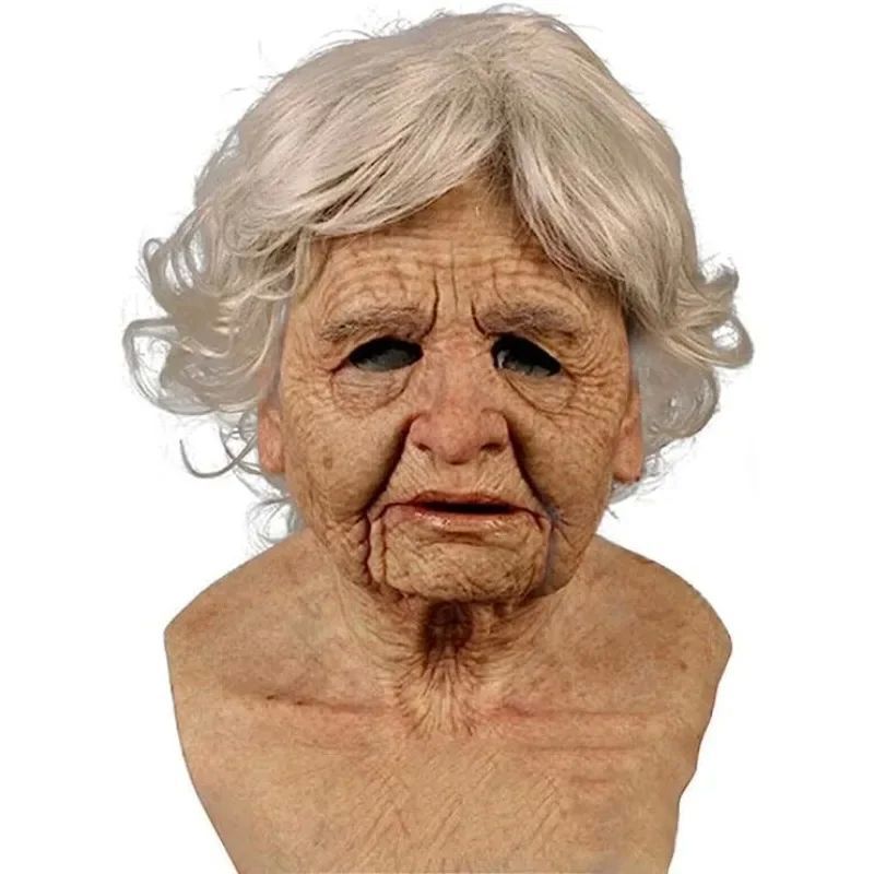 Old Man Halloween Mask Realistic Creepy Human Latex Mask wit