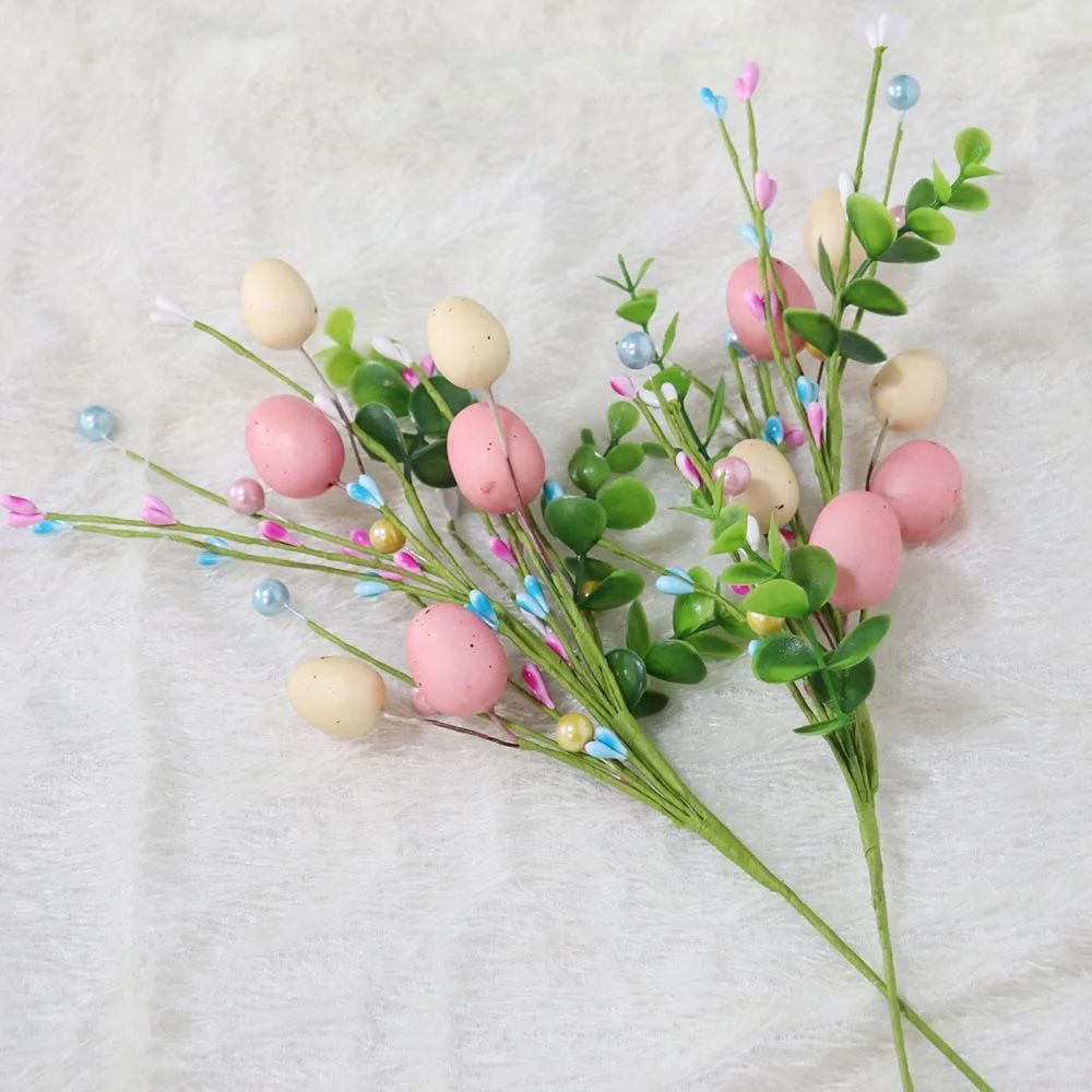 Easter Decoration Artificial Egg Pearl Flower Branch Colorfu