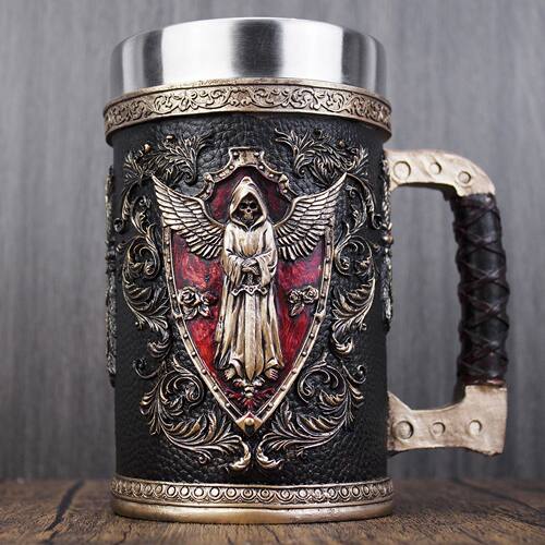 Imitation Bronze Skull Mug 3D Resin Tankard Medieval Retro W