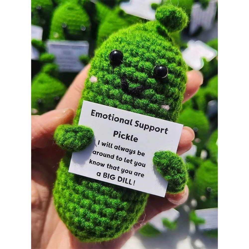 Cute Handmade Plush Doll Knitted Cucumber Décor with Positi