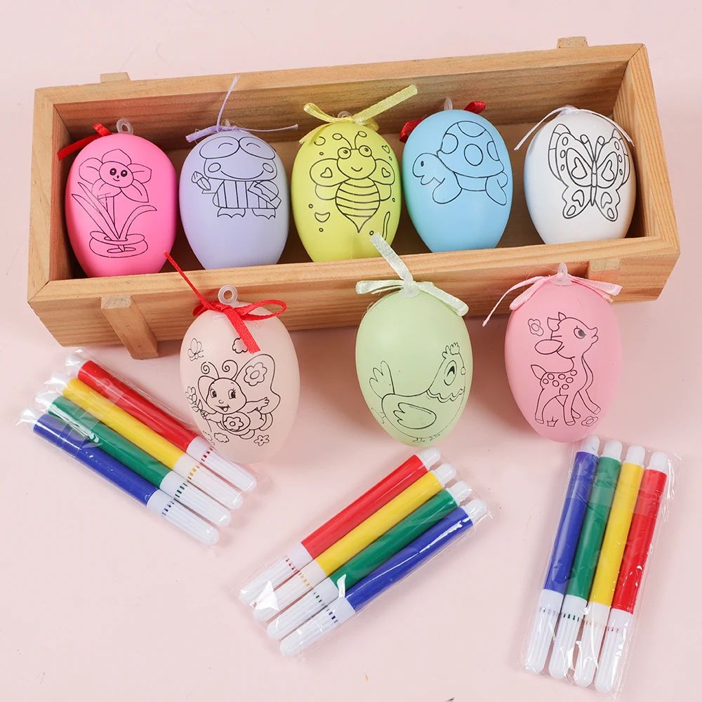 12pcs DIY Painting Easter Eggs for Children Arts Crafts Colo