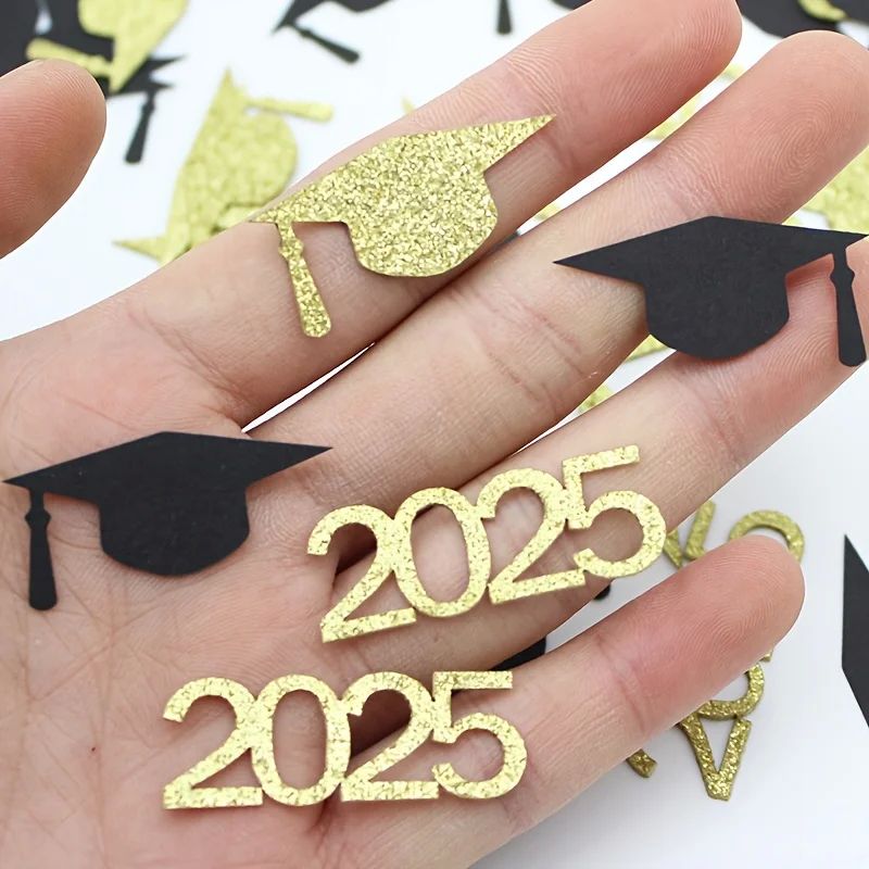 100pcs Black Golden Graduation Cap Confetti -Elegant Paper S