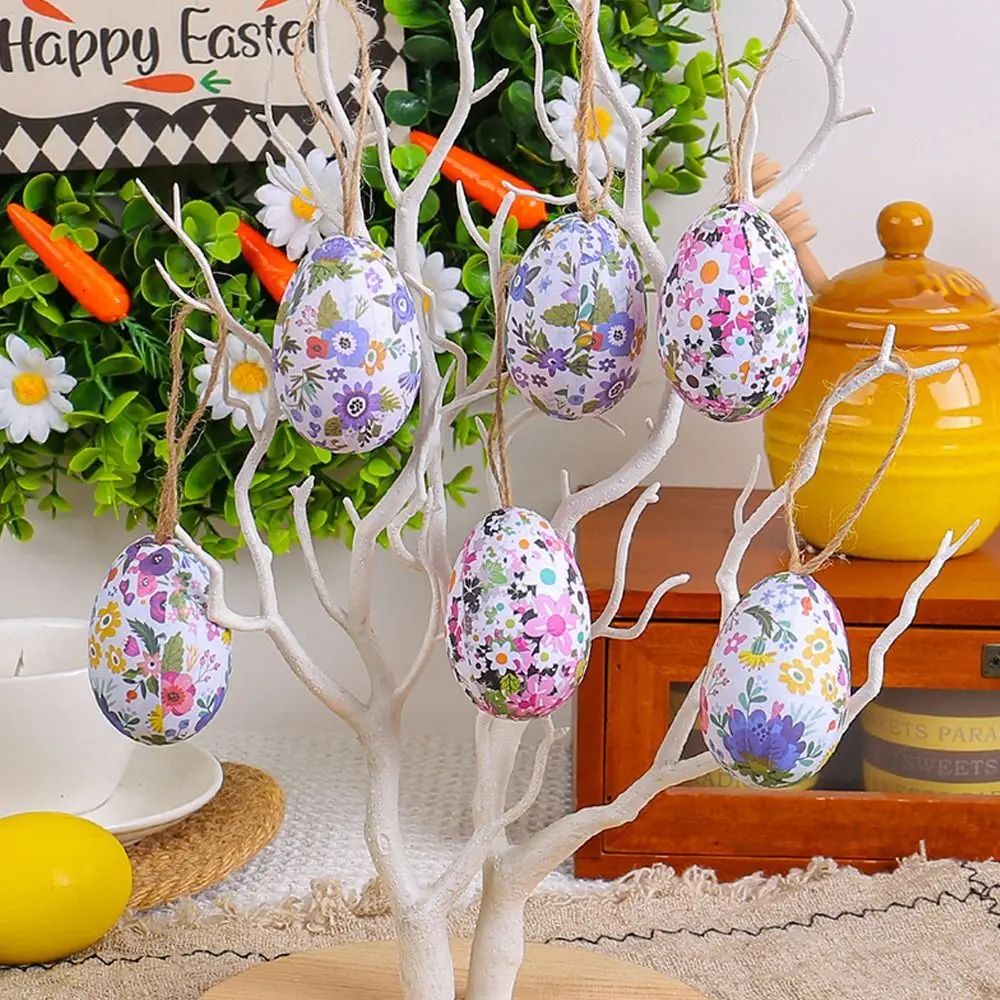 6pcs Colorful Painted Easter Eggs Pendant with Basket DIY Cr