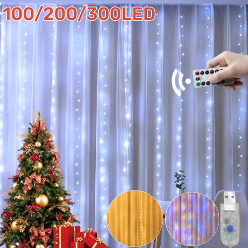 USB LED Curtain Garland Christmas Fairy String Lights 8 Mode