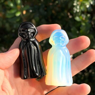 1pc Carved Synthetic Opalite，Obsidian Ghost Skull Quartz Cr