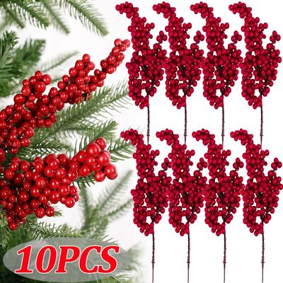 Christmas Artificial Berry Branch Red Holly Berry Plants Fak