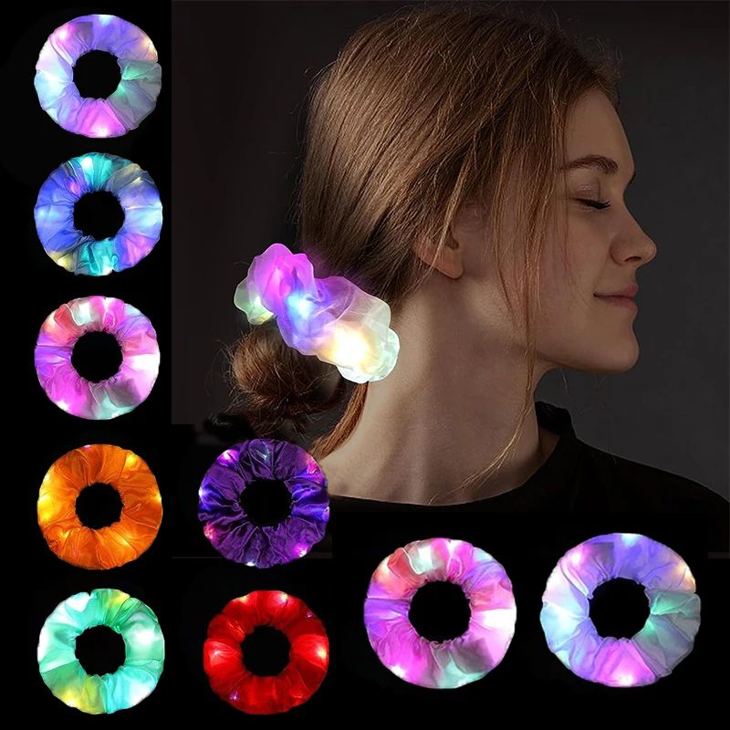 10Pc LED Luminous Scrunchies Glowing Hairband Girl Light Up