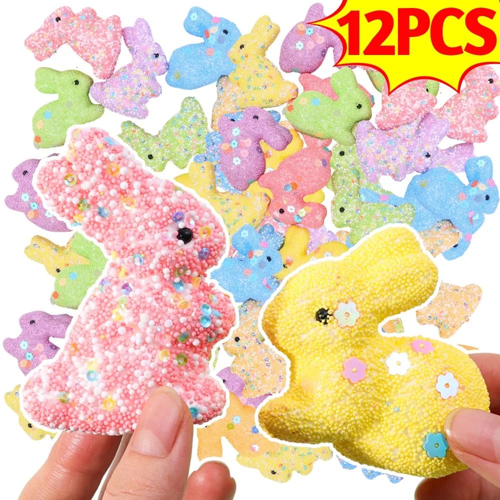12/6PCS Easter Colorful Foam Sequins Rabbit Mini Bunny Ornam