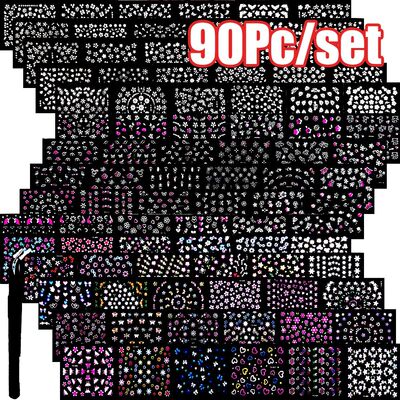 30-90Pcs/set 3D-Mini White/Pink/Diamond Flowers Nail Art Sti