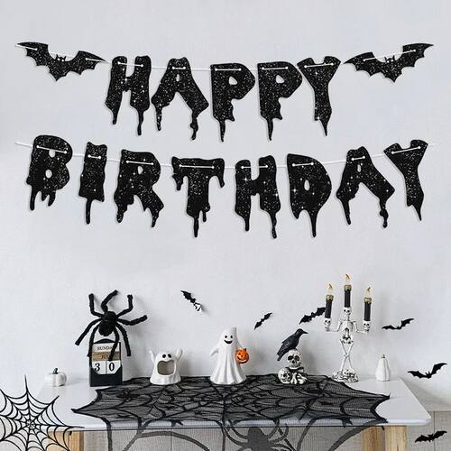 Black Bat Happy Halloween Paper Banner Hanging Garland Hallo