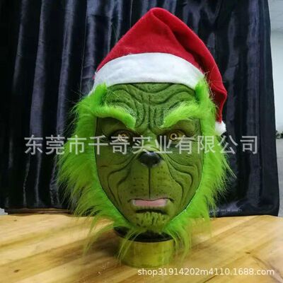 Halloween Green Haired Monster Mask Grinch Headset Christmas