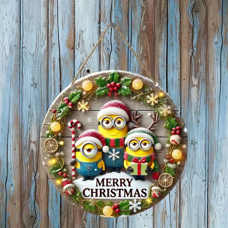 1PC Christmas Minions Themed Wooden Sign Decoration for Home