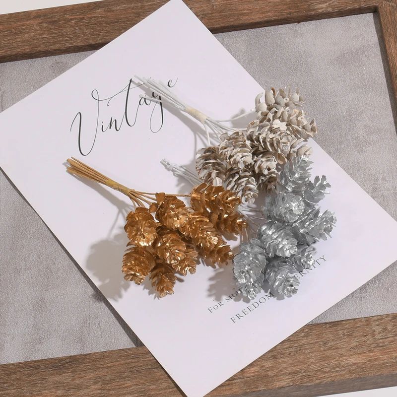 1 bunch/10pcs golden Little Small Christmas Pinecone Artific