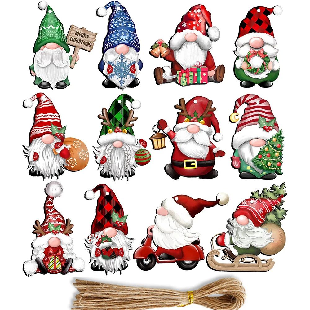 12pcs/set Christmas Wooden Santa Claus Multi Noface Santa Ha