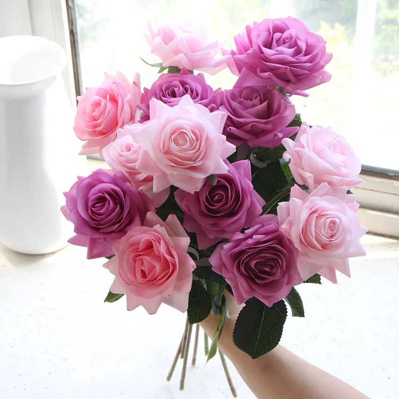 15pc Real Touch Rose Branch Latex Artificial Rose Bouquet De