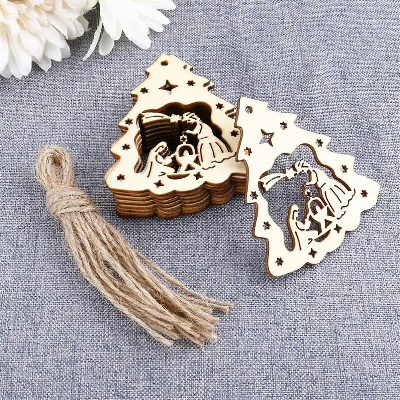10pcs Christ Nativity of Jesus Ornament Hanging Crafts Woode