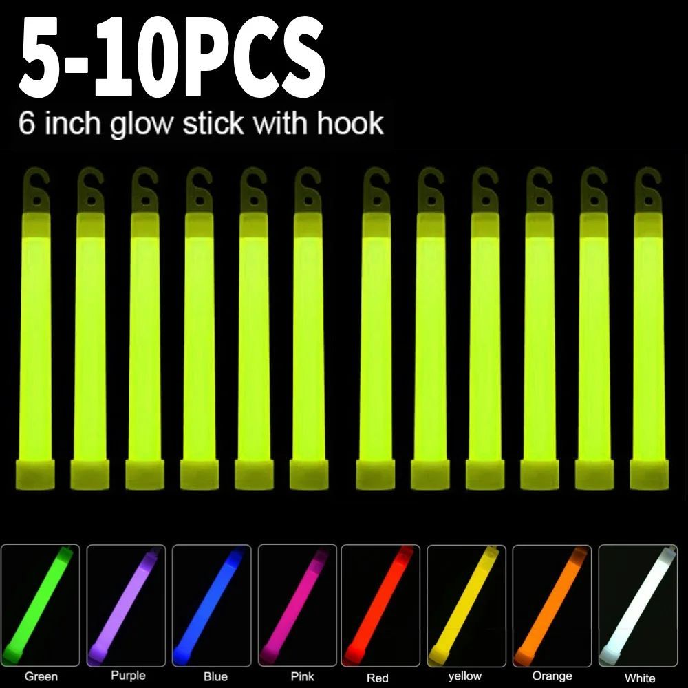5/10PCS 6 inch Glow Stick with Hook Waterproof Fluorescence