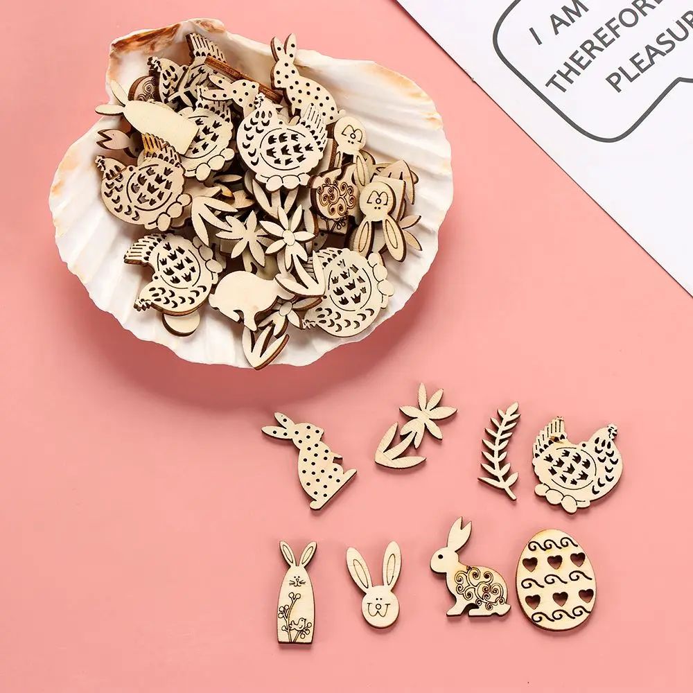 50pcs Happy Easter Rabbit Eggs Wooden Craft Easter Decoratio
