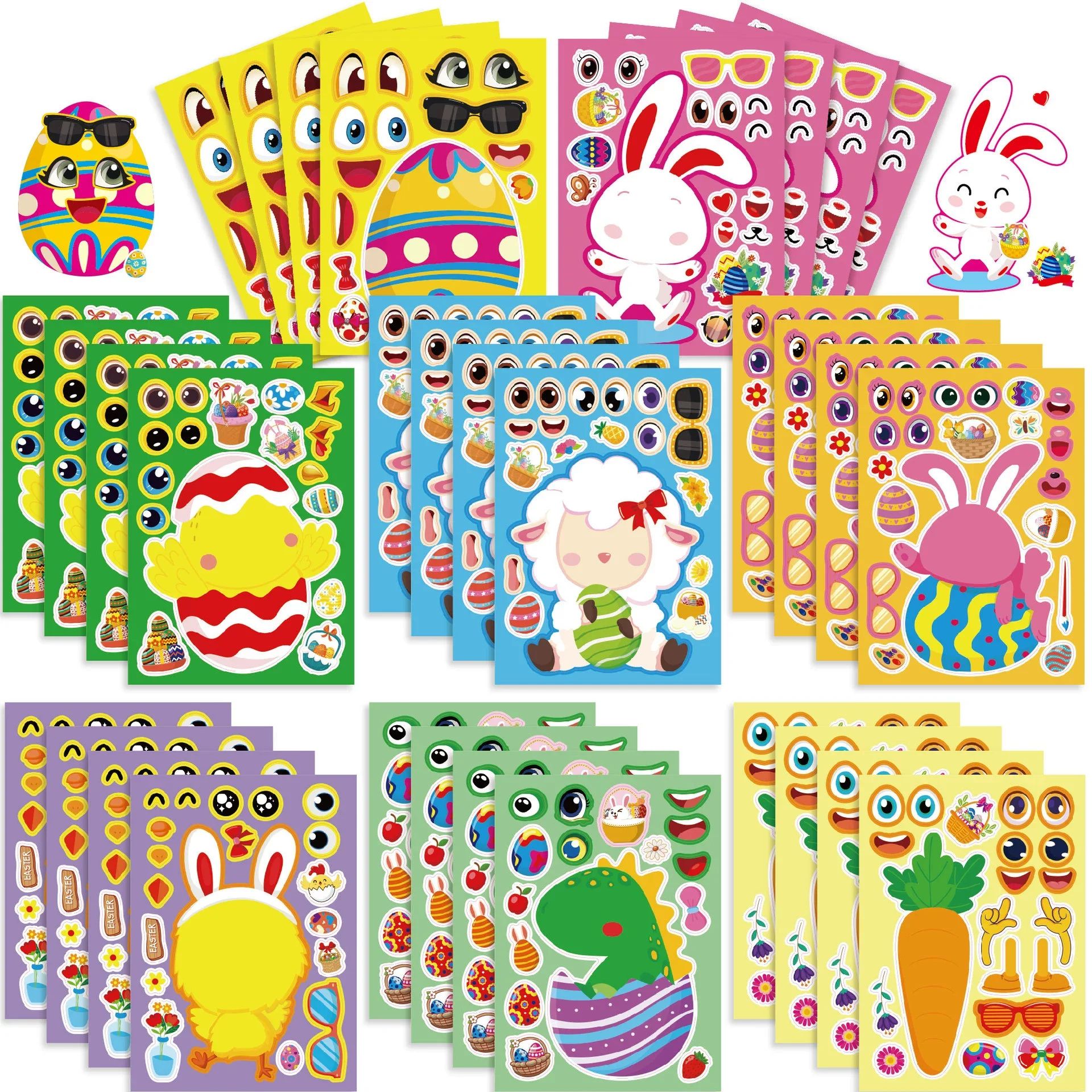 8/16Sheets Cartoon Easter Eggs Puzzle Stickers Make Your Own