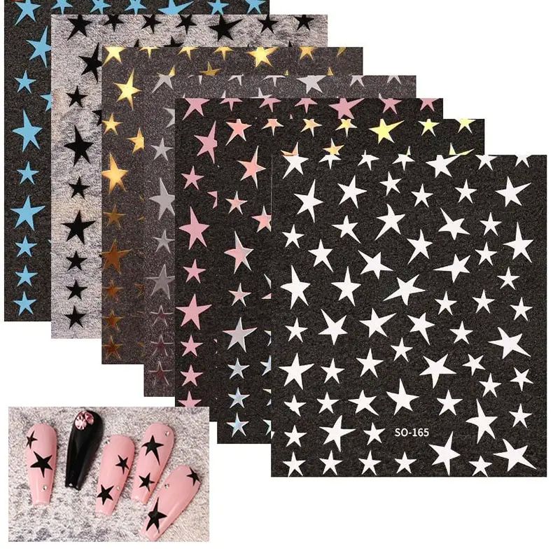 Mix 7 Colourful Stars Nails Stickers Irregular Pentagram Dec