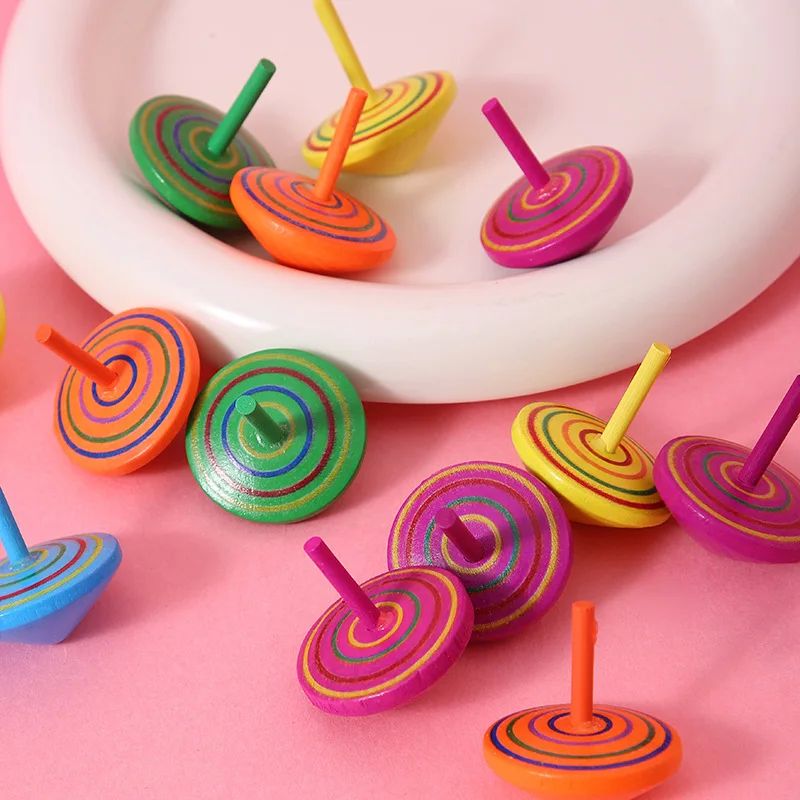 10Pc Mini Rainbow Wooden Gyro Spinning Top Desktop Finger To
