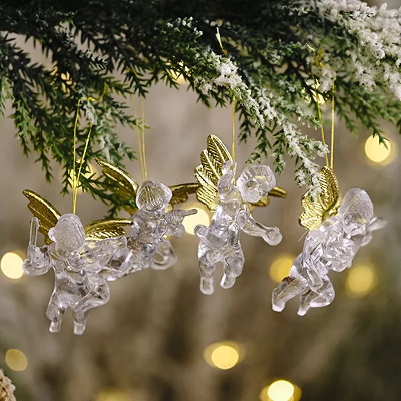 (4 Pcs/pack)5x7cm Christmas Transparent Angel Pendant New Ye