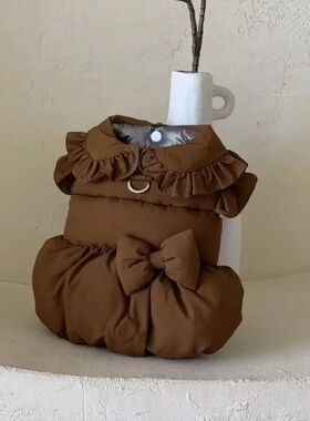 Pet Big Bow Winter Princess Bow Coat Bubble Skirt Fashion Pu