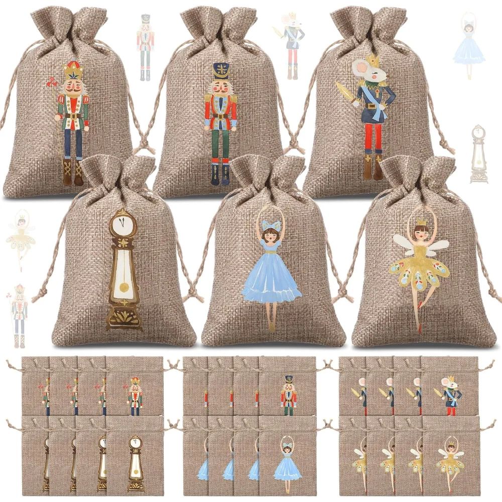 24Pc Christmas Burlap Gift Bags with Drawstring Holiday Trea